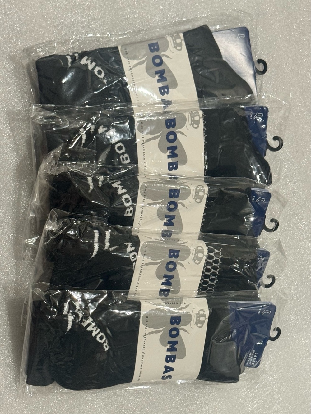 Bombas 5 Pack Crew Calf Socks Size Large Brand New Unisex Blk 5 Pairs NWT WHITE
